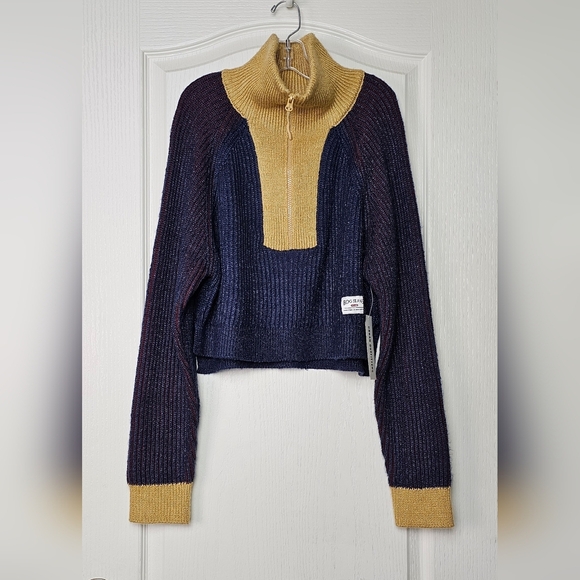 BDG Womens Connor Colorblock Half-Zip Cropped Sweater XS Navy Blue - Picture 5 of 11